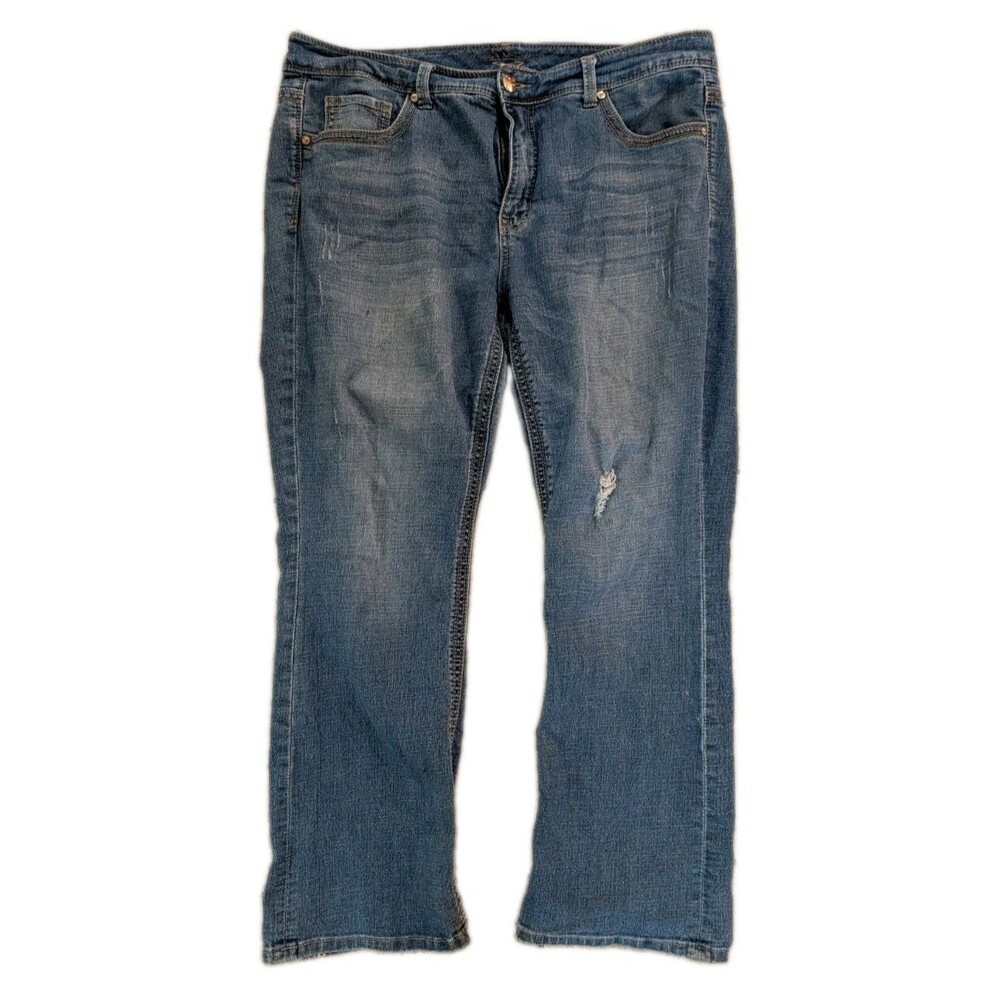 Melissa McCarthy Seven7 Jeans Womens 18W Bootcut Stretch Distressed Blue Denim